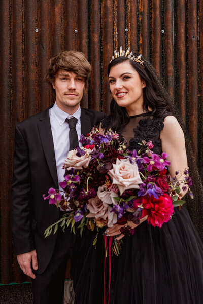 Gothic bride and groom at Ghyll Barn