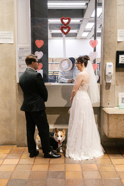 film photo of bride and groom exchanging vows at classy luxury wedding ceremony at Crane Estate in Ipswich, Massachusetts