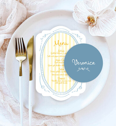 Arch menu and wave place card in big love design, neutral colours