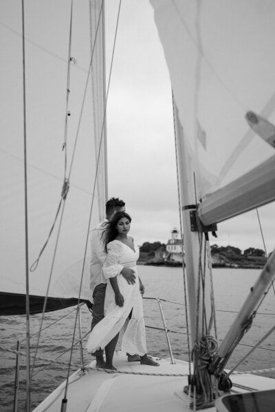 Sail boat engagement session in Newport Rhode Island
