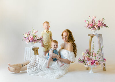 mom smiling with children