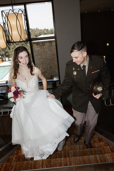 fun and quirky photograph of a bride and groom at their wedding at The Cathedral ATX captured by Texas and Southern California documentary wedding photographer