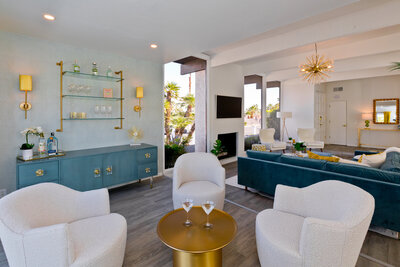 Photo of interior design project with gold and blue accents 