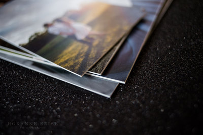 close-up of matboard mounted photo prints