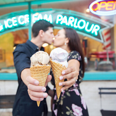 couple holding ice cream cones Spencer Smith Park Burlington