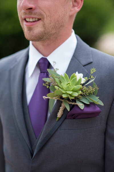 Stone-Manor-Country-Club-wedding-florist-Sweet-Blossoms-succulent-boutonniere-Kirsten-Smith-Photography