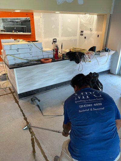 Residential polished concrete in DFW with professional joint filling, offering a seamless and durable finish for homes, enhancing both aesthetic appeal and functionality.