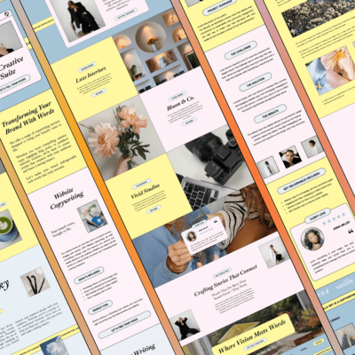 A vibrant, multi-section layout of the Vanilla Sky website, featuring a creative mix of pastel colors, dynamic content blocks, and a seamless user experience focused on storytelling and branding.