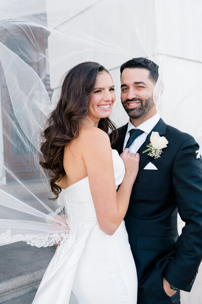 Newport RI Wedding Photographers | Rhode Island Caprio Captured Photography | Bride And Groom Standing Close Together With The Bride's Hand Resting On The Groom's Chest