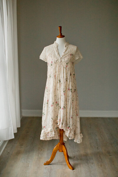 tan dress with small florals with lace collar by free people