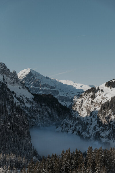 couple kissing and eloping on a mountain in the french alps