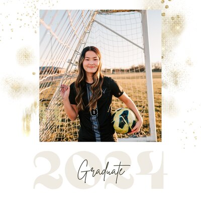 fraframSenior grad card of girl with soccer ball captured by Springfield MO senior photographer Jessica Kennedy of The XO Photography