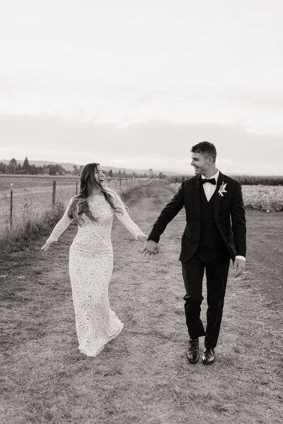 black and white fun bride photo