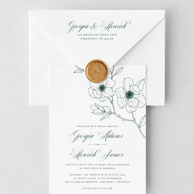 botanical wedding invitation set with fine line florals