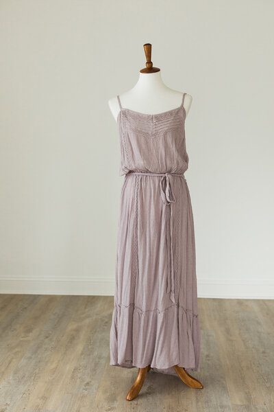 spaghetti strap lavender purple dress with delicate details