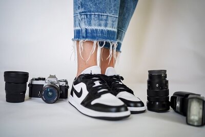 Capturing Authenticity White and Black Nike Shoes Brand Photography