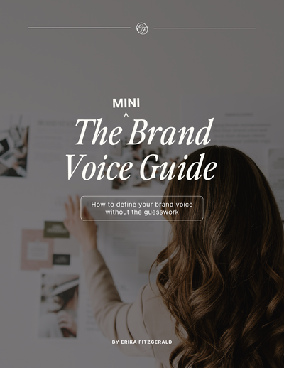 The cover page of a brand voice guide PDF that breaks down vocabulary, tone of voice, and cadence in copywriting. 