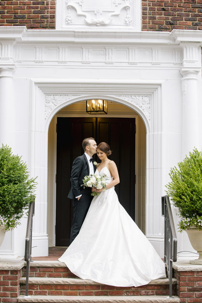 bride and groom at library in spring lake