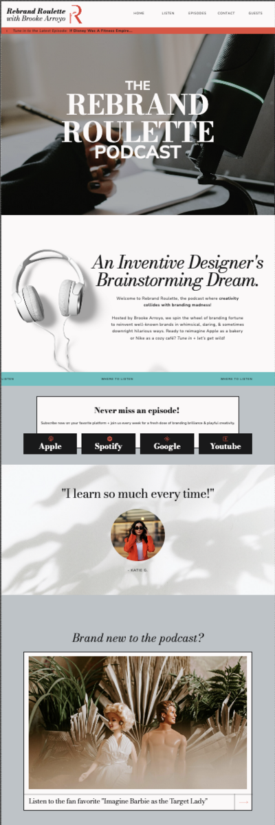 Website Mockup of Rebrand Roulette homepage long page
