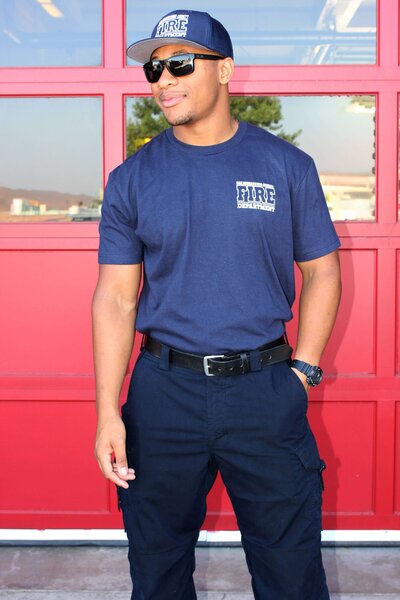 Screen printed firefighter t-shirt with department logo