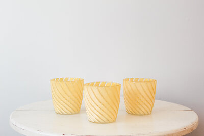 TE Inventory-Spiral Bright Yellow Glass Votive Candle Holders Large 058