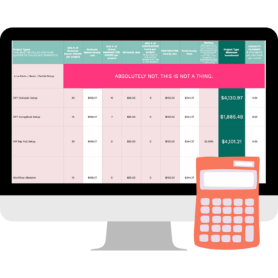 An interactive pricing calculator that helps Dubsado professionals determine profitable rates for their setup services with confidence.