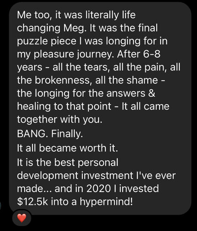 Screenshot of student of the Pleasure Revolution course message to Meg