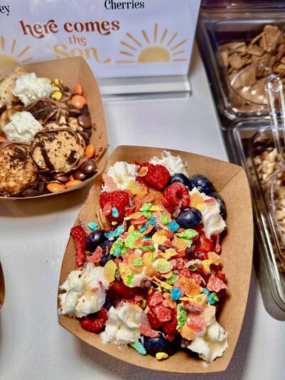 Fruity Pebbles mini pancake dessert for kids party