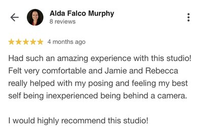 Google review for Beca Bruner Photo