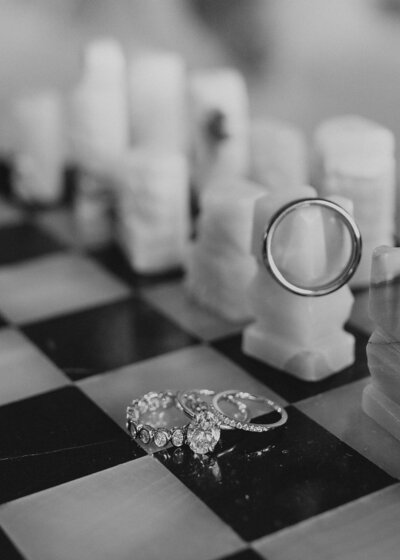 Wedding rings on chess board