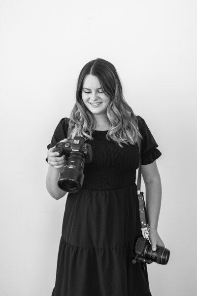 woman smiling down at camera