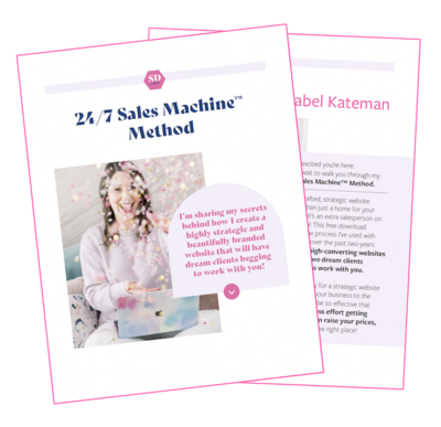 Graphic of the 24/7 Sales Machine Method free download from Isabel Kateman of Striped Dog Creative