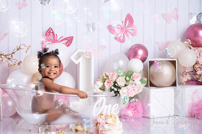 pink and white floral smash the cake photoshoot in our pretoria studio