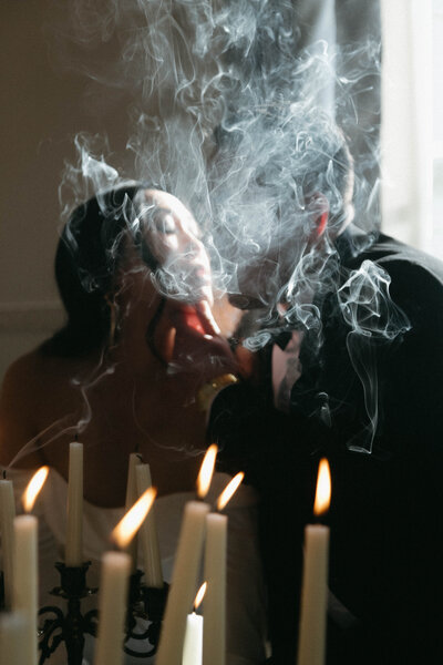 Luxury moody timeless engagement portraits, romantic candlelit engagement portraits, destination engagement photographer