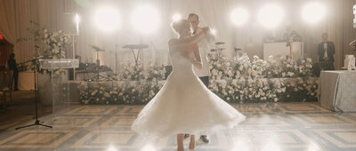 Bride and groom dancing
