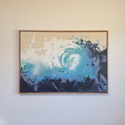 Acryl Kunstwerk im Schattenfugenrahmen mit Eichen Optik. Powerful zieht diejenigen an, die sich mit der Energie des Meeres verbunden fühlen.