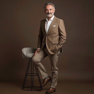 Bergen County executive portrait of professional man in tan suit with approachable expression