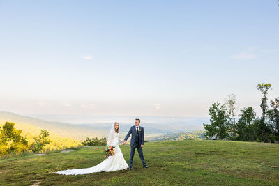 Bride and groom portrait at outdoor Alabama wedding