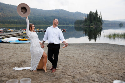stylish and fun bc Mountain lake elopement