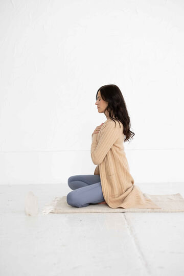 A woman in a state of peaceful solitude and quiet