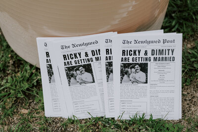 Personalised Wedding runsheet newspaper