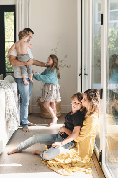 family playing in living room