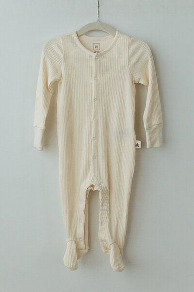 white ribbed footed pajamas for babies