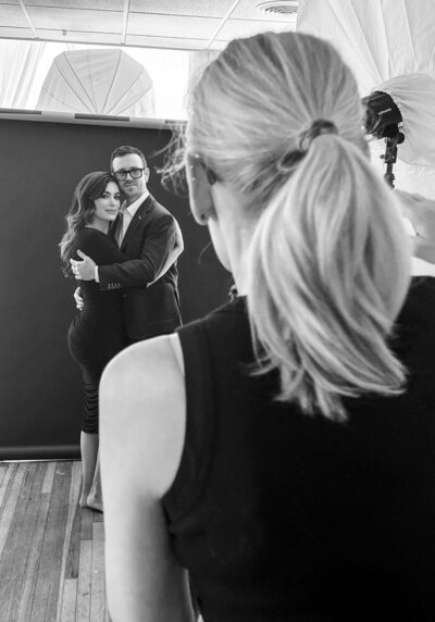 Behind the scene moment from a couple portrait session.