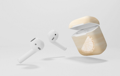 mockup of custom air pod case for a wedding planner brand