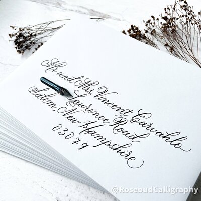 Wedding envelope with address written in calligraphy