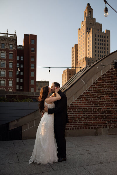 Providence RI Wedding portraits captured with the city skyline in the background