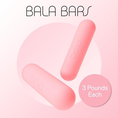 Set of pink Bala Bars with curved design, 3-pound weights for sculpting and toning.