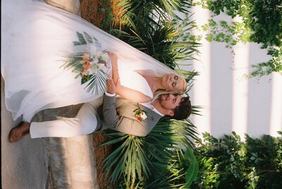 35mm film documentary style photography in tropical themed wedding