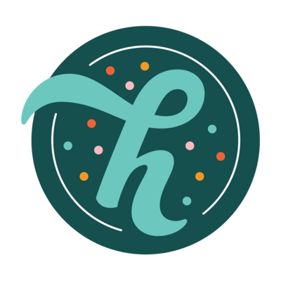 Halcyon Online Therapy Submark Logo with a lowercase "h" surrounded by a circular confetti pattern background